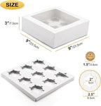 9-Count White Cupcake Boxes with Window and Insert, 9x9x3 Inch, Set of 8, Suitable for Cupcakes, Muffins, and Cookies