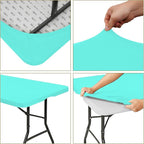 10 Pack Fitted Tablecloth for 8 Foot Rectangle Tables, Aqua Blue Elastic Outdoor Picnic Table Cover, Washable Stretch Folding Table Cloths 8 ft for Camping Party Patio Kitchen Banquet, 30" W x 96" L