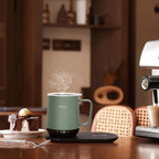 Temperature Control Smart Mug, Self Heating Coffee Mug LED Display, 180 Min Battery Life - Hot up to 149℉ Fast Wireless Charger Base Improved Design coffee serving sets (12oz, Blue Grey)