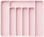 Kitsure Cutlery Drawer Organiser for Kitchen - Adjustable Cutlery Tray for Effortless Utensil Sorting, Versatile Kitchen Storage & Organisation Solution, 12.13" x 1.54" x 8.07"~13.90", Pink