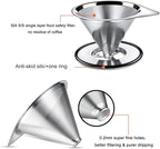 LHS Pour Over Coffee Dripper Stainless Steel Coffee Filter Metal Cone Filter Paperless Reusable Coffee Filter Single Cup Coffee Maker 1-2 Cup With Non-slip Cup Stand and Cleaning Brush