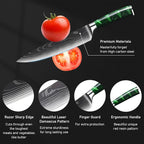 10-Piece Premium Japanese Kitchen Knife Set - Imperial Collection, Laser Damascus Pattern, 440A Stainless Steel Ultra Sharp for Fast Cutting (Green)