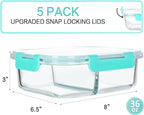 [5-Pack,36 Oz]Glass Meal Prep Containers 2 Compartments Portion Control with Upgraded Snap Locking Lids Glass Food Storage Containers, Microwave, Oven, Freezer and Dishwasher (4.5 Cups, Green)