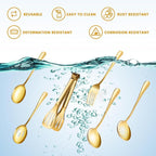 Gold Serving Utensils Set for Partie, Stainless Steel Metal Large Serving Spoons, Slotted Spoons, Forks, Tongs, Soup Spoons, Skimmer Spoon, Cake Server for Buffet, Catering, Entertaining 15pcs