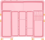 Utensil Drawer Organizer for Kitchen, Expandable Silverware Organizer Cooking Utensils Tray, Large Cutlery and Flatware Holder, Kitchen Tools & Gadgets Storage (Pink)