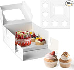 10 pcs Cake Cupcake Combo Boxes with Clear Window and Cupcake Insert Fit 5 Cupcakes and 1 Mini Cake for Partry. (White, 1+5(10Pack))