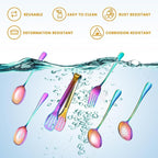Rainbow Serving Utensils Set Stainless Steel, 15pcs Large Metal Serveware Serving Spoons, Slotted Spoons, Forks, Tongs, Soup and Skimmer Spoon, Cake Server for Partie, Buffet, Catering, Entertaining