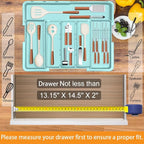 Homecor Utensil Drawer Organizer for Kitchen, Expandable Silverware Organizer Cooking Utensils Tray, Large Cutlery and Flatware Holder, Kitchen Tools & Gadgets Storage (Turquoise)