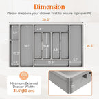 Lifewit Silverware Organizer, Plastic Kitchen Utensil Drawer Tray, Cutlery Flatware Storage Holder for Spoons Forks Knives, 28 x 16 Inches, 10 Compartment, Gray