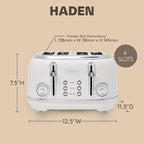 Haden Chelsea 4 Slice Wide Slot Toaster with Adjustable Browning Control, Ivory & Chrome