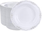 DaYammi 50 Pack Plastic Bowls with Silver Rim, 12oz Disposable Soup Bowls, Heavy Duty Dinner Bowls for Weddings, Parties, Dinners, Catering and Everyday Use