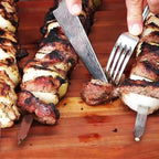 12 Pack Kebab Skewers 22 Inch Stainless Steel Grilling BBQ Skewer Reusable Barbecue Skewers Flat Stick with Wood Handle,Ideal for Koubideh Brazilian Chicken Shrimp Turkish Shish Kabob
