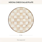 MACKENZIE-CHILDS Enamel Salad and Dessert Plate, Small Plate for a Dessert or Appetizer Dish, 8 Inches, Brown-and-White Mocha Check