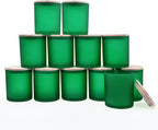 14 OZ Thick Candle Jars for Making Candles 12 Pcs, 3 Wick Empty Jars with Wood Lids for Candle Making, Sample Container, Frosted Green