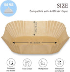 100PCS Air Fryer Paper Liners, Disposable Non-Stick Air Fryer Parchment Paper Fit 4-8QT Air fryer Basket Oil Resistant, Waterproof Baking Paper Roasting Microwave (Square,8 Inch)