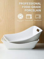 YHOSSEUN Large Serving Bowls with Handles White Serving Dishes For Entertaining, 1.5 Quarts Ceramic Bowl Set Rectangle Serving Platter for Thanksgiving, 2 Pack
