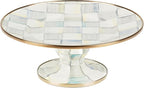 MACKENZIE-CHILDS Enamel Pedestal Platter, Round Cake Stand, Mini, Gray-and-White Sterling Check