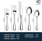 Silverware Set for 8, Stainless Steel Cutlery Set with Wide Handles, Mirror Polished Utensils Heavy Duty Spoons and Forks Set, Dishwasher Safe (Silver, 40 Pieces for 8)