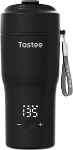 Tastee Heated Coffee Mug – 12oz Portable Travel Mug with 1℉ Precise Temperature Control, 8-Hour Heat Retention, 30W Fast Charging, Leak-Proof, Wide Mouth, Gift-Ready for Office, Home & Outdoor(Black)