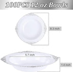 100PCS Silver Plastic Bowls - 12 oz Silver Disposable Salad Bowls - Heavy Duty Disposable Soup Bowl - Fancy Plastic Ice Cream Bowl for Weddings Parties Dinners Picnics