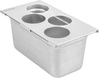 Restaurantware Squeeze Bottle Template Pack of 1 Stainless Steel 4 Hole Holder Top, 3.25" Diameter Fits 1/3 Size Food Pans, Dishwasher Friendly Integrated Lip Design Holder Top for Condiment Bottles