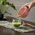 Pink Matcha Set - 5 Pcs Matcha Tea Set Includes Matcha Bowl with Spout, Bamboo Scoop, Sifter, Whisk and Holder, Matcha Whisk Set Pink Christmas Birthday Gift