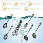 Black Stainless Steel Serving Utensils Set, Large Metal Serving Spoons, Slotted Spoons, Forks, Tongs, Soup Spoons, Skimmer Spoon, Cake Server for Partie, Buffet, Catering, Entertaining 15pcs