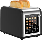 2 Slice Toaster Touch Screen, Stainless Steel Toasters Digital Timer 2 Slot Toasters, 8 Shade Settings 6 Bread Types for Bagel, Cancel, Defrost (Black)