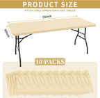 10 Pack Fitted Tablecloth for 6 Foot Rectangle Tables, Beige Elastic Outdoor Picnic Table Cover, Washable Stretch Folding Table Cloths 6 ft for Camping Party Patio Kitchen Banquet, 30" W x 72" L