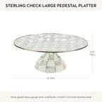 MACKENZIE-CHILDS Enamel Pedestal Platter, Round Cake Stand, Large, Gray-and-White Sterling Check