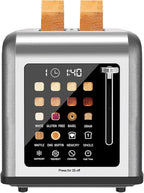 2 Slice Toaster Touch Screen, Stainless Steel Toasters Digital Timer 2 Slot Toasters, 8 Shade Settings 6 Bread Types for Bagel, Cancel, Defrost (Grey)