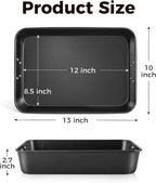 HONGBAKE Nonstick Lasagna Pan 3 Inch Deep, 9x13 Baking Pan, Rectangular Sheet Cake Pan, Roasting Pan for Oven with Stainless Steel Handles, Dishwarsher Safe, Dark Grey