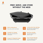 Drip EZ Collapsible BBQ Prep Tubs 3-Piece Set- For Meal Prep Marinating Food Storage - Includes Cutting Board & Lid - (1) JR + (1) OG + (1) XL - Orange