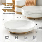Hasense Ceramic Pasta Bowls, 32 Ounce Serving Bowls for Kitchen, 8.7 Inch White Bowls Set for Furit, Salad, Pasta - Shallow Soup Bowls Set of 2, Dishwasher & Microwave Safe