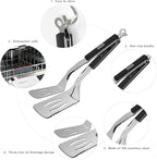 11.5-inch Stainless Steel Tongs for Cooking – Versatile Metal Spatula Tongs for Flipping, Picking Up, Cutting, and Stir-Frying Meats and Other Foods. Kitchen Tongs Durable and Multifunctional.(Black)