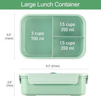Caperci Classic Bento Box Adult Lunch Box for Older Kids - Leakpoof 47 oz 3-Compartment Lunch Containers for Adults and Teens, Built-in Utensil Set, Ideal for On-the-Go Balanced Eating, Green