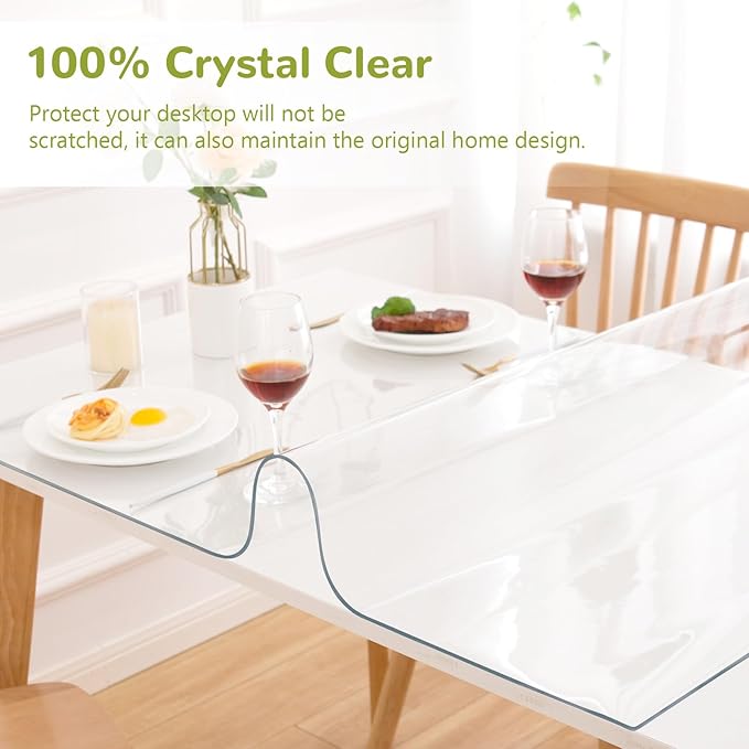 42 x 42 Inch Clear Table Cover Protector, Clear Table Protector for Dining Room Table, 1.5mm Plastic Table Cover, Waterproof Table Pad for Kitchen, Office