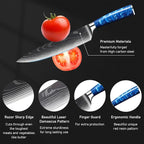 10-Piece Premium Japanese Kitchen Knife Set - Imperial Collection, Laser Damascus Pattern, 440A Stainless Steel Ultra Sharp for Fast Cutting (Blue)
