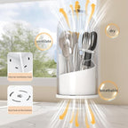 Cutlery holder with cover,Internally rotatable, Plastic Cutlery Storage Organizer for Kitchen Cabinet or Pantry - Basket Organizer for Forks, Knives and Spoons. With cover. White ﻿