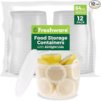 Freshware [12 Pack, 64 oz] 1/2 Gallon Plastic Deli Food Storage Soup Containers With Airtight Lids, Slime Containers, Freezer Safe | Meal Prep | Stackable | Leakproof | BPA Free, Clear