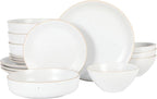 Gibson Home Dinah 16-Piece Matte White Stoneware Dinnerware Set – Double Bowl, Embossed Speckled Design, Durable Kitchen Dinnerware