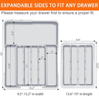 Expandable Silverware Drawer Organizer BPA Free Cutlery Organizer Small Utensil Organizer for Kitchen Drawers Adjustable Spoons Forks Knives Storage Drawer Divider, Gray