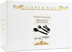 Supernal 72pcs Plastic Serving Utensils Heavy Duty Disposable Serving Tongs Black Disposable Serving Set 10" Spoons 10" Forks 6" Tongs Each 24pcs