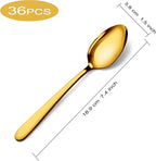 Pleafind 36Pcs Gold Dinner Spoons Set - 7.4 inch, Spoons Silverware, Stainless Steel Spoon, Mirror Polished Tablespoon, Gold Silverware Set for Home, Kitchen, Restaurant, Dishwasher Safe