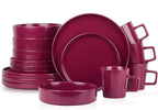 Stone Lain Cleo Modern Stoneware 16-Piece Dinnerware Set, Plates and Bowls Set, Dish Set Service For 4, Magenta