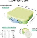 Bento Lunch Box - Toast-Shaped 4-Compartment Lunchable Food Container with Sauce Cup, Utensils & Brush, BPA-Free, Reusable Snack Container with lid, Ideal for Travel - Yellow