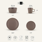 Stone Lain Coupe Dinnerware Set, Service For 4, Matte Brown