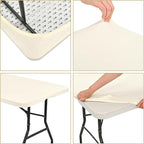 6 Pack Stretch Fabric Table Top Cap Cover, fits 6' Tables, Spandex Table Covers Washable Elastic Rectangle Tablecloth Protector for Indoor Outdoor Party Picnic Wedding, Ivory, 30" W x 72" L