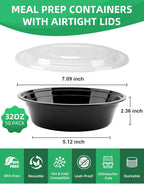 Meal Prep Containers with Lids - 50 Pack 32 oz Round Meal Bowls, Microwave, Freezer, Dishwasher Safe, BPA-Free To-Go Food Storage Containers