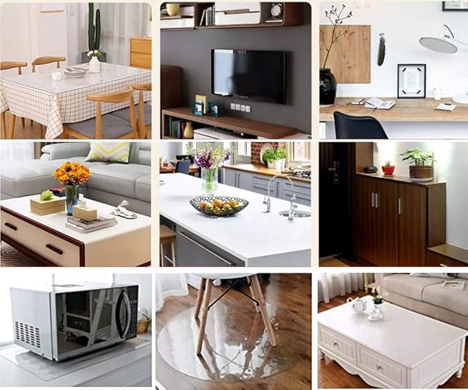 NECAUX Custom Multi-Size 1.5mm Thick Clear PVC Table Cover Protector - 46 X 90 Inches Large Wood Furniture Office Desk Protective Plastic Vinyl Dining Coffee End Tabletop Pad